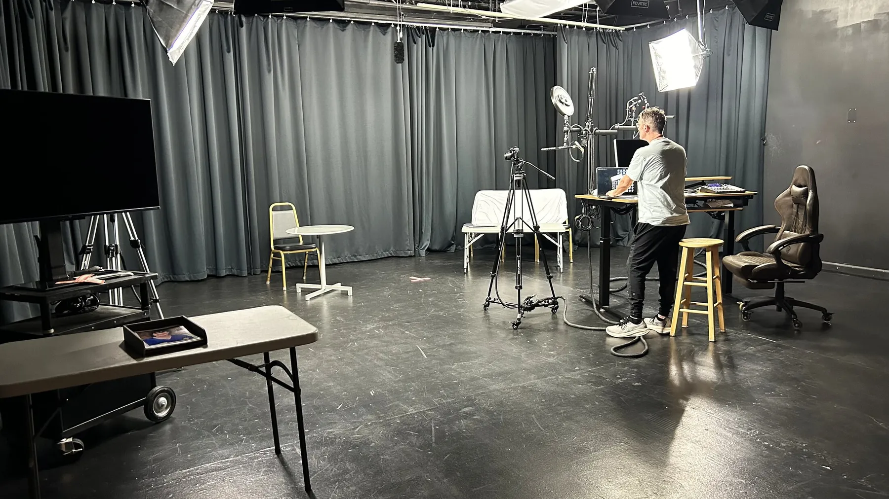 The Phoenix Casting studio set, lit and ready for a session